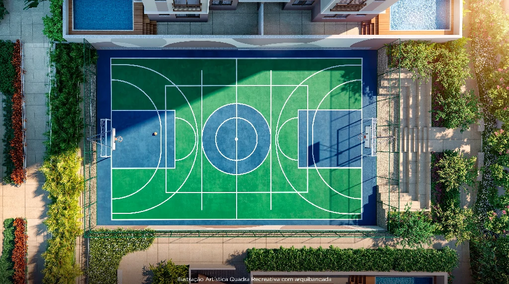 Ilustração Artística - Quadra recreativa com arquibancada